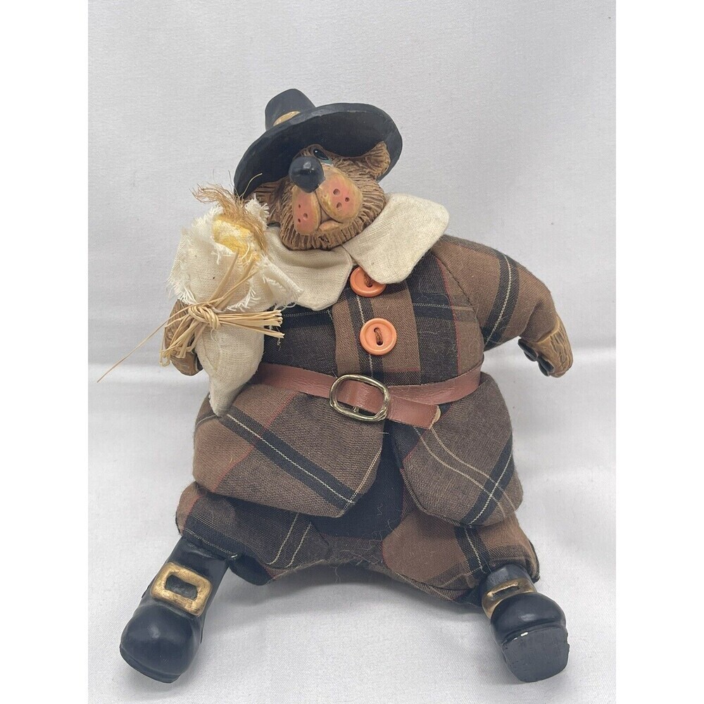 Vintage 80’s Russ Bear Plush Thanksgiving  Shelf Sitter Joshua Pilgrim Tags